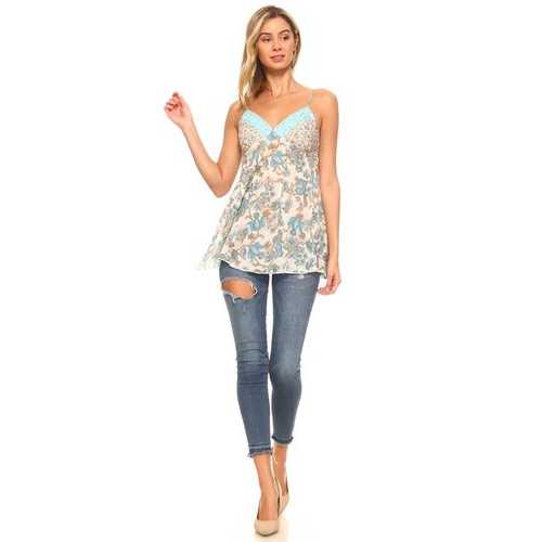 Women's Woven Gauze Sequin Lace Tank Cami