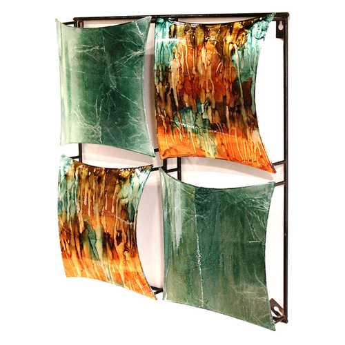 16" X 2" X 16" Turquoise, Copper And Bronze Metal 4-Panel Square Wall Decor