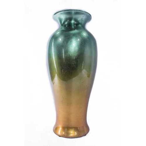 12.75" X 12.75" X 30.75" Turquoise And Gold Ceramic Ombre Lacquered Ceramic Vase