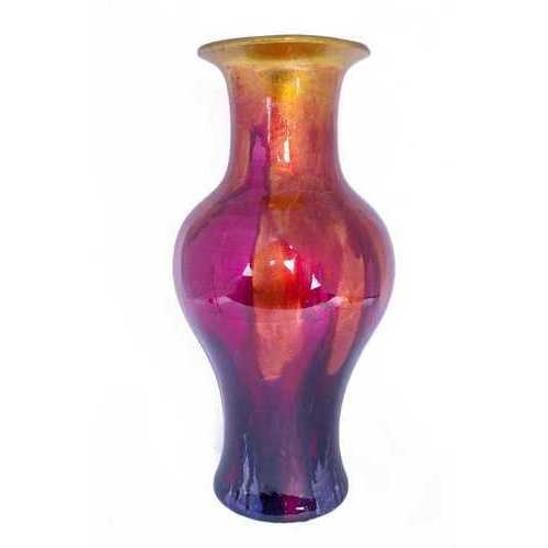 13" X 13" X 25" Yellow, Orange, Pink And Purple Ceramic  Foiled & Lacquered Ceramic Vase