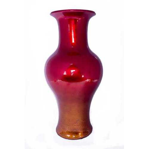 13" X 13" X 18" Red And Orange Ceramic Lacquered Ceramic Vase