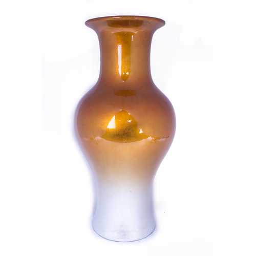 13" X 13" X 18" Orange And White Ceramic Lacquered Ceramic Vase