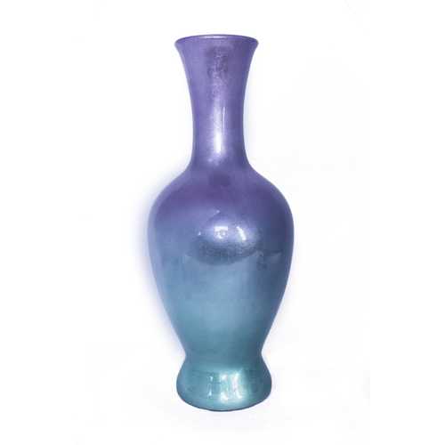 11" X 11" X 25" Purple And Aqua Ceramic Lacquered Ceramic Vase