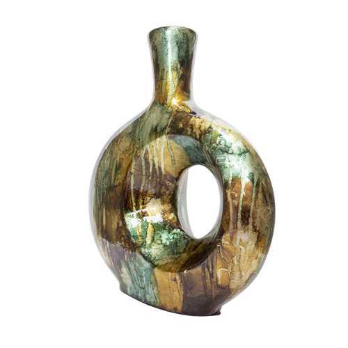 11" X 4" X 12.5" Copper Red and Gold Ceramic Table Vase