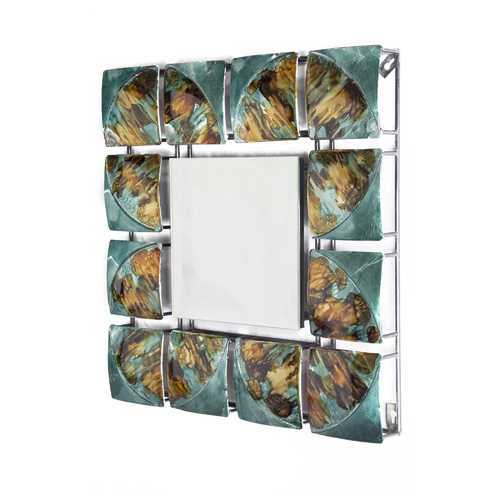 17.5" X 17.5" X 1.75" Blue Metal Glass Hanging Wall Mirror