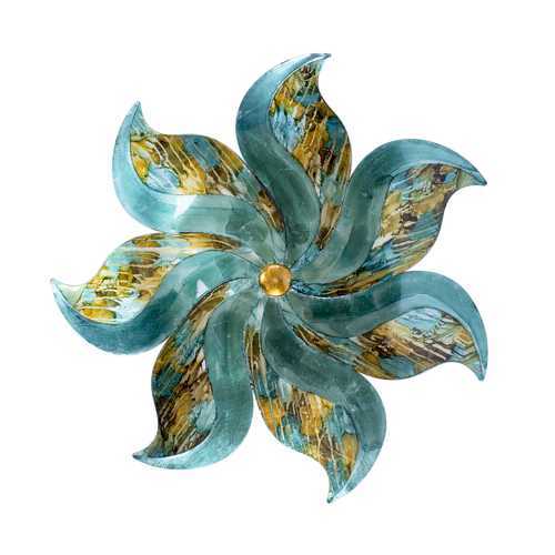 29" X 2" X 29" Turquoise  Copper and Bronze Metal Large Flower Wall Decor