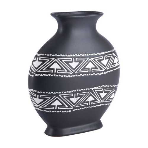 11" x 3.9" x 11.6" Black & White, Ceramic, Medium Vase