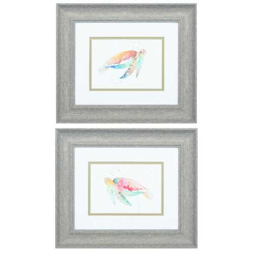 13" X 11" Distressed Wood Toned Frame Sea Turtle (Set of 2)