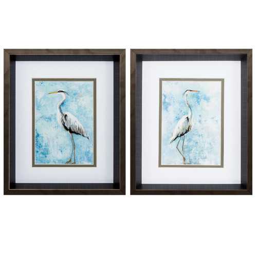 10" X 12" Brushed Silver Frame Hazy Morning Heron (Set of 2)
