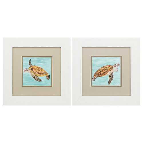 13" X 13" White Frame Calm Swim (Set of 2)