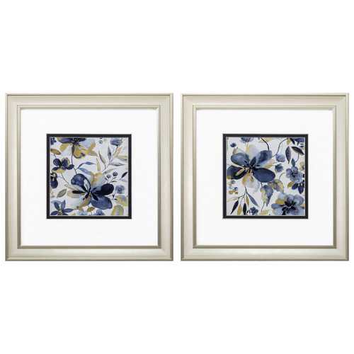 12" X 12" Champagne Gold Color Frame  Golden Indigo Garden (Set of 2)