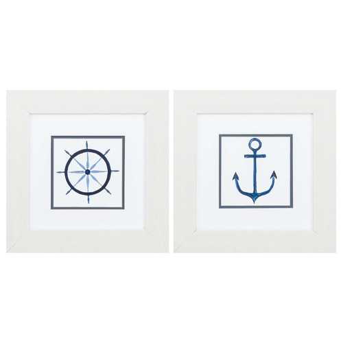 13" X 13" White Frame Sailing Set of 2