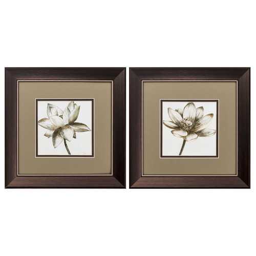13" X 13" Metallic Bronze Frame Sepia Lotus (Set of 2)