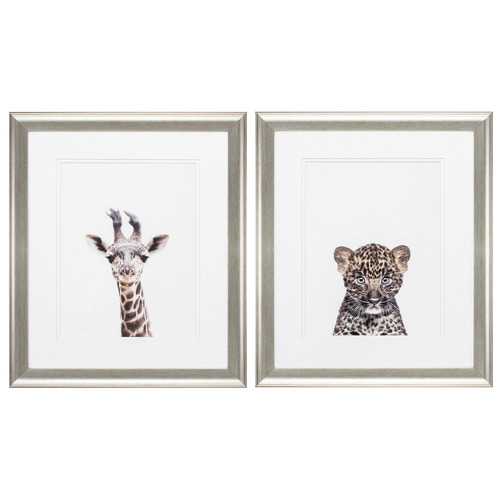 19" X 22" Brushed Silver Frame Giraffe Leopard (Set of 2)