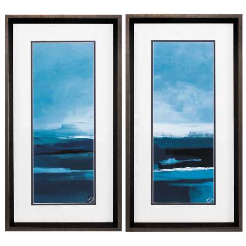 14" X 26" Brushed Silver Frame Blue Tranquility (Set of 2)