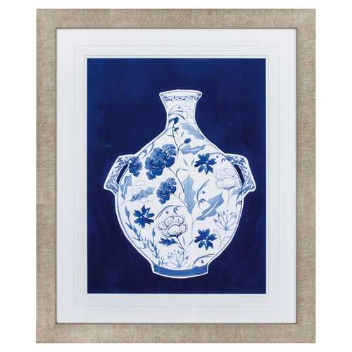 28" X 34" Champagne Gold Color Frame  Indigo Porcelain Vase I