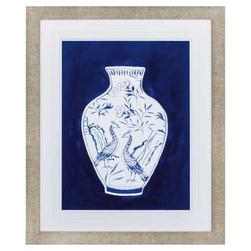 28" X 34" Champagne Gold Color Frame  Indigo Porcelain Vase II