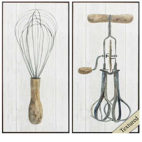 12" X 24" Distressed Black Frame Vintage Utensils (Set of 2)