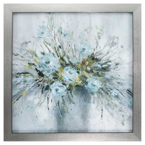 26" X 26" Silver Frame Blue Bouquet