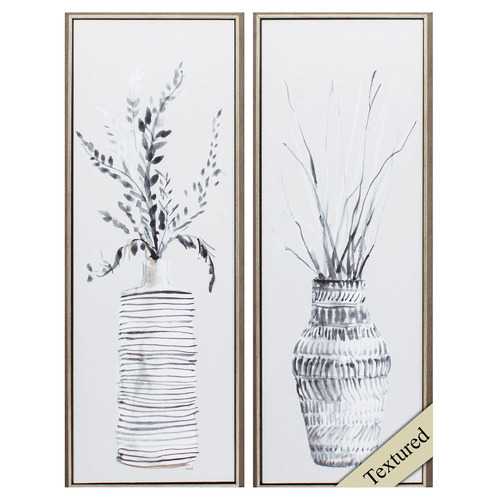 11" X 31" Champagne Color Frame  Textured Vase Panel (Set of 2)