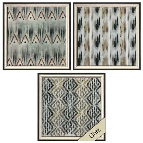 13" X 13" Silver Frame Grey Tribal (Set of 3)