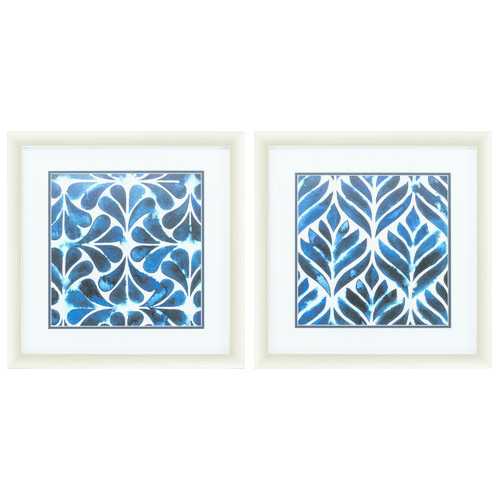 21" X 21" Champagne Gold Color Frame  Colbalt Watercolor (Set of 2)