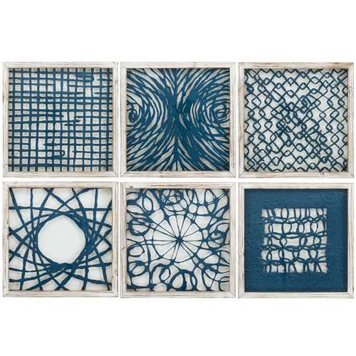 14" X 14" White Frame Blue Natural Element (Set of 6)