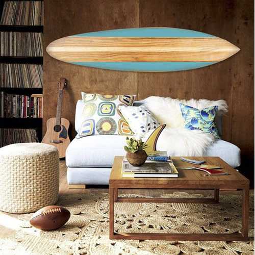 18" x 1" x 76" Wood, Blue, Beach Break Surfboard Wall Art