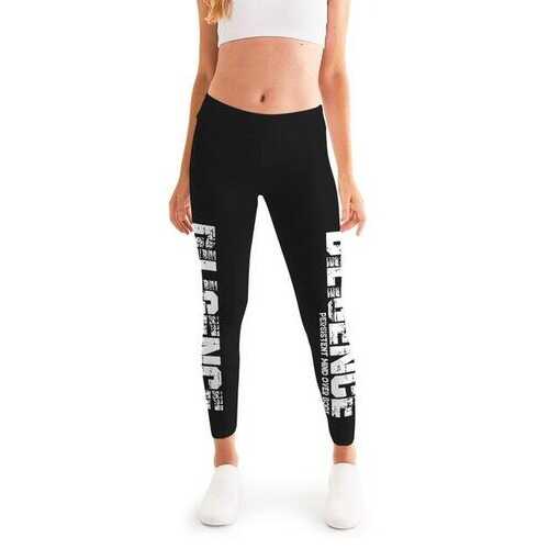 Womens Leggings, Bold Diligence Graphic Style Black and White Fitness Pants
