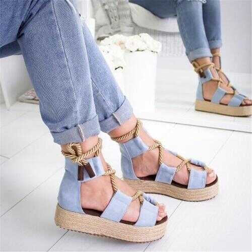 Wedge Espadrilles Lace Front Sandals