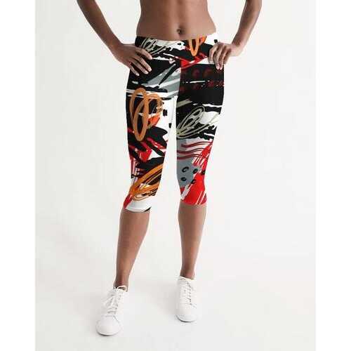 Black Red and Gray Abstract Style Womens Mid-Rise Capris