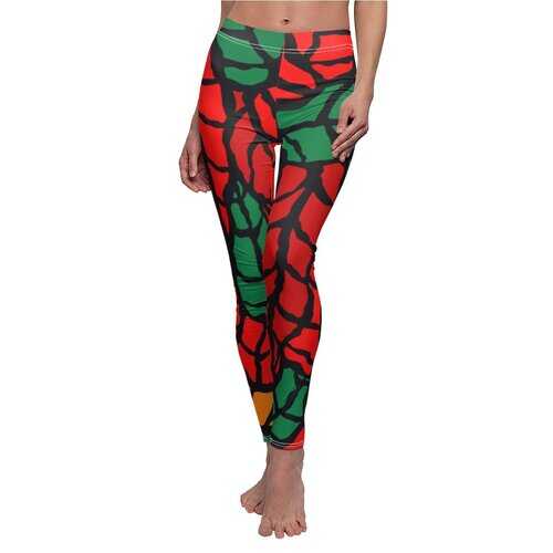 Women Leggings, Red and Green Autumn Leaf Style Fitness Pants