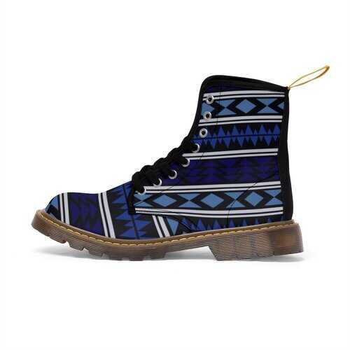 Womens Canvas Boots, Blue Aztec Style