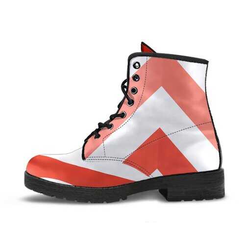 Red and White Herringbone Style Leather Boots