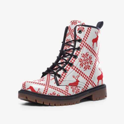Leather Boots, Red and White Deer Style Martin Boots