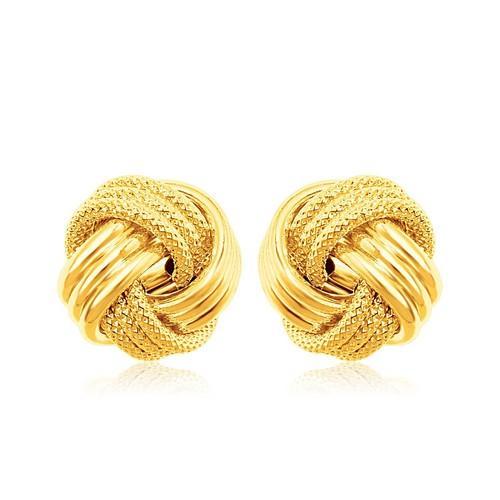 14k Yellow Gold Love Knot with Ridge Texture Earrings