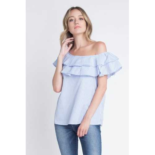 Women's Striped Off Shoulder Ruffle Stripe Blouse