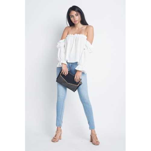 Women's Off Shoulder Ruffle Bardot Top