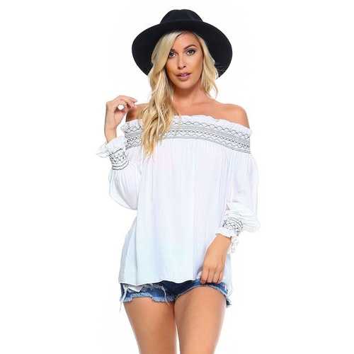 Women's Off Shoulder Stripe Smocked Elastic Top